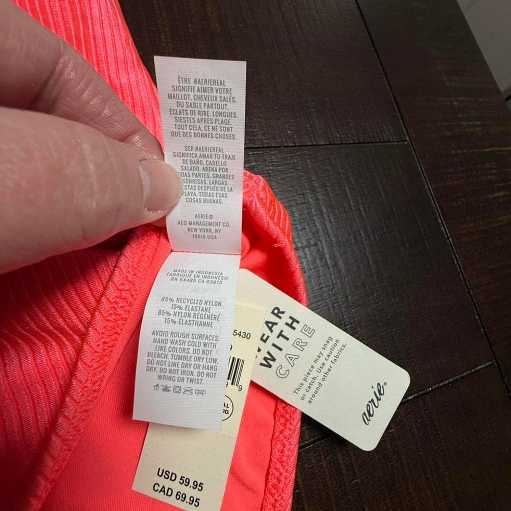 Aerie Shiny Coral Pink One Piece Swimsuit Large NWT High Cut - Picture 4 of 8